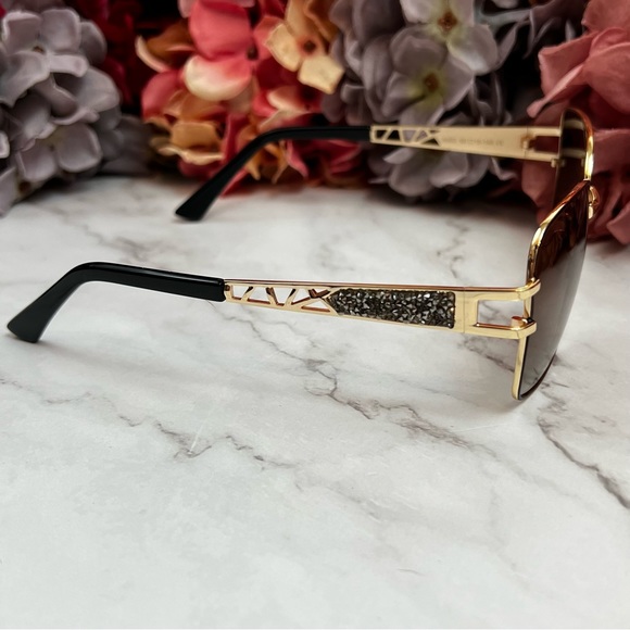 KINGSEVEN Oversized Retro Brown Gradient Crystal Gold Polarized Sunglasses - Picture 12 of 16